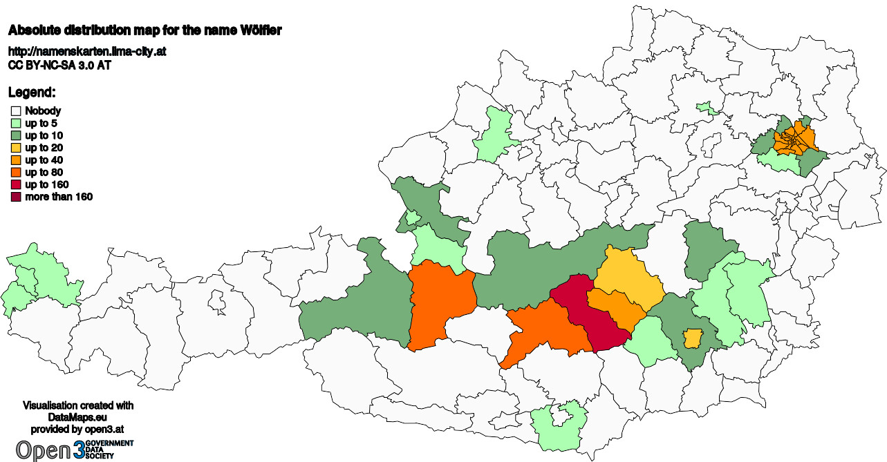 Absolute Distribution maps for surname Wölfler