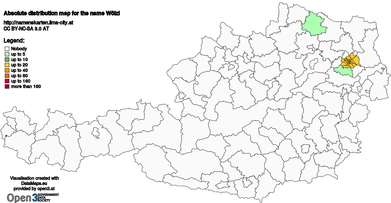 Absolute Distribution maps for surname Wölzl