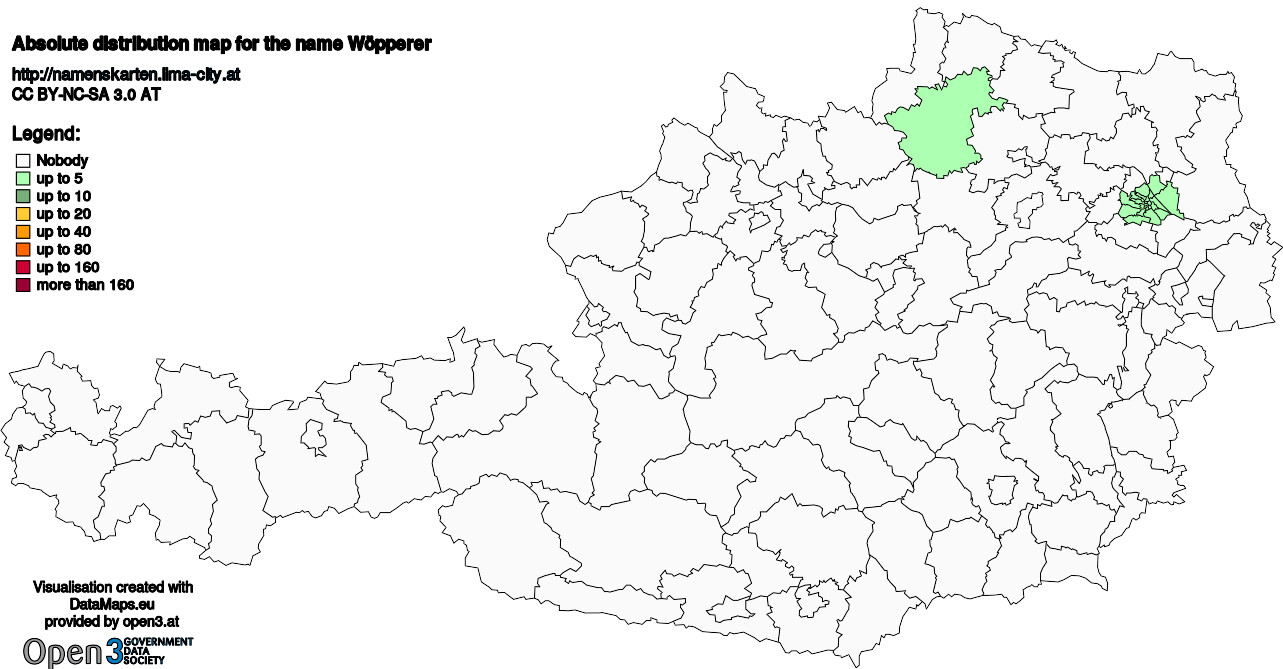 Absolute Distribution maps for surname Wöpperer