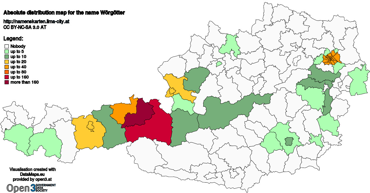 Absolute Distribution maps for surname Wörgötter