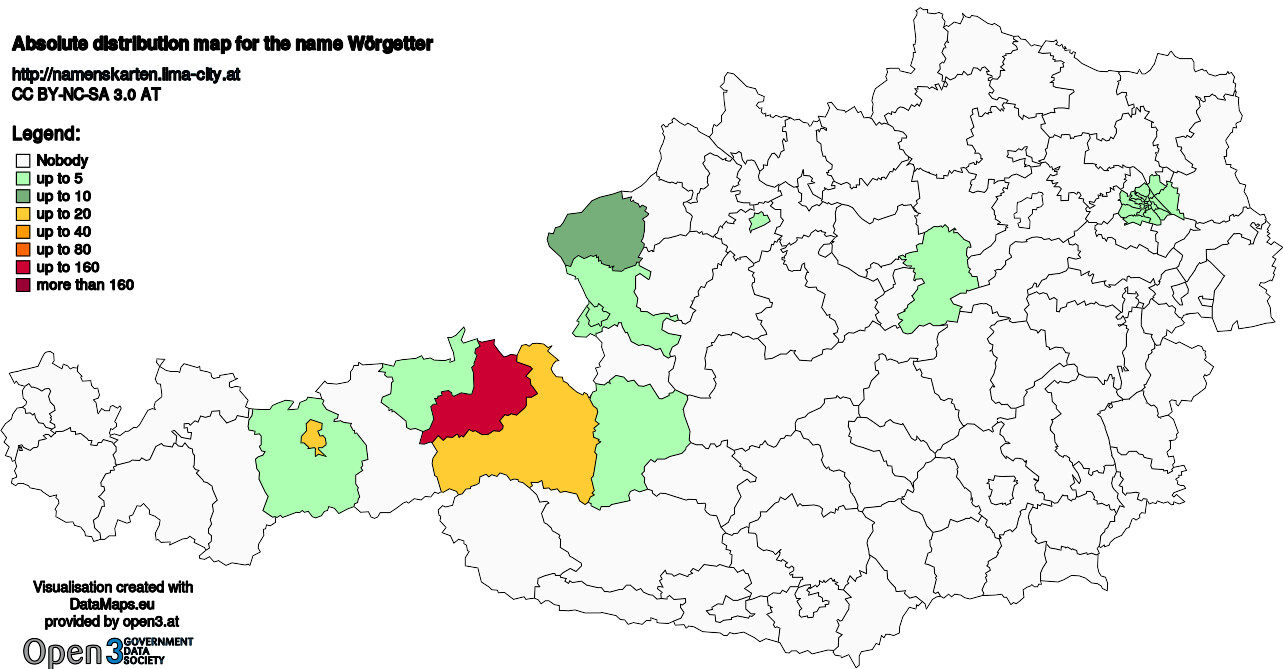 Absolute Distribution maps for surname Wörgetter