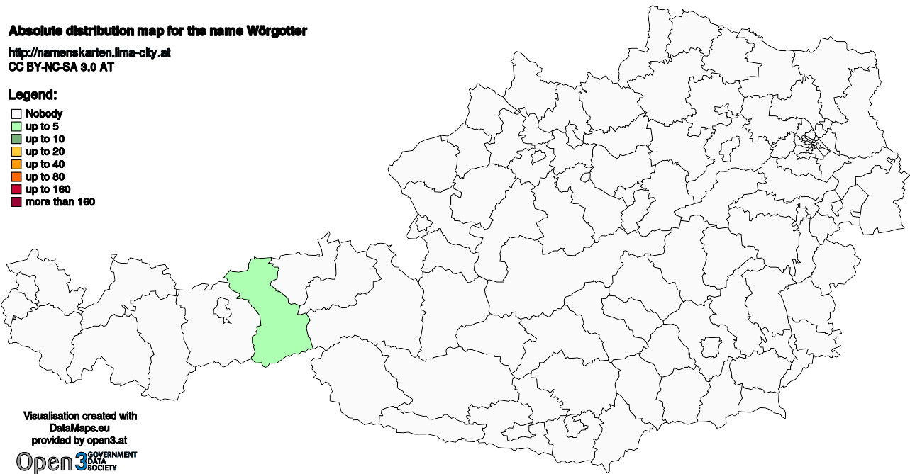 Absolute Distribution maps for surname Wörgotter