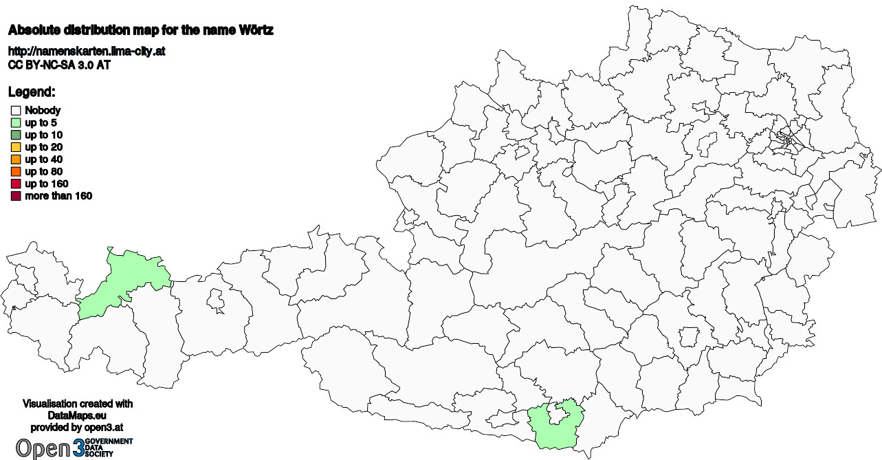 Absolute Distribution maps for surname Wörtz