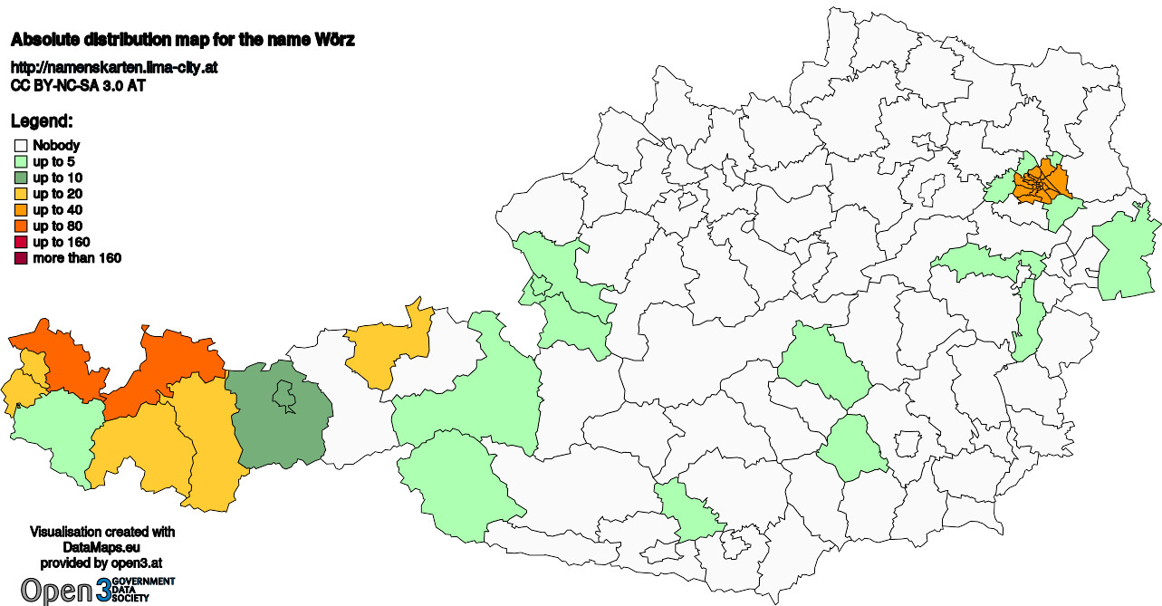 Absolute Distribution maps for surname Wörz