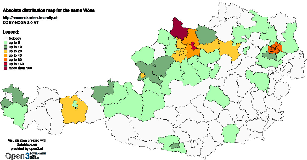 Absolute Distribution maps for surname Wöss