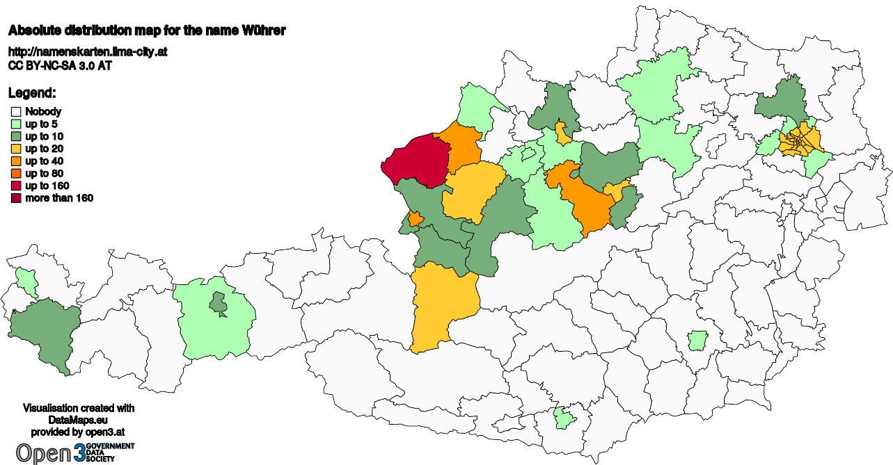 Absolute Distribution maps for surname Wührer