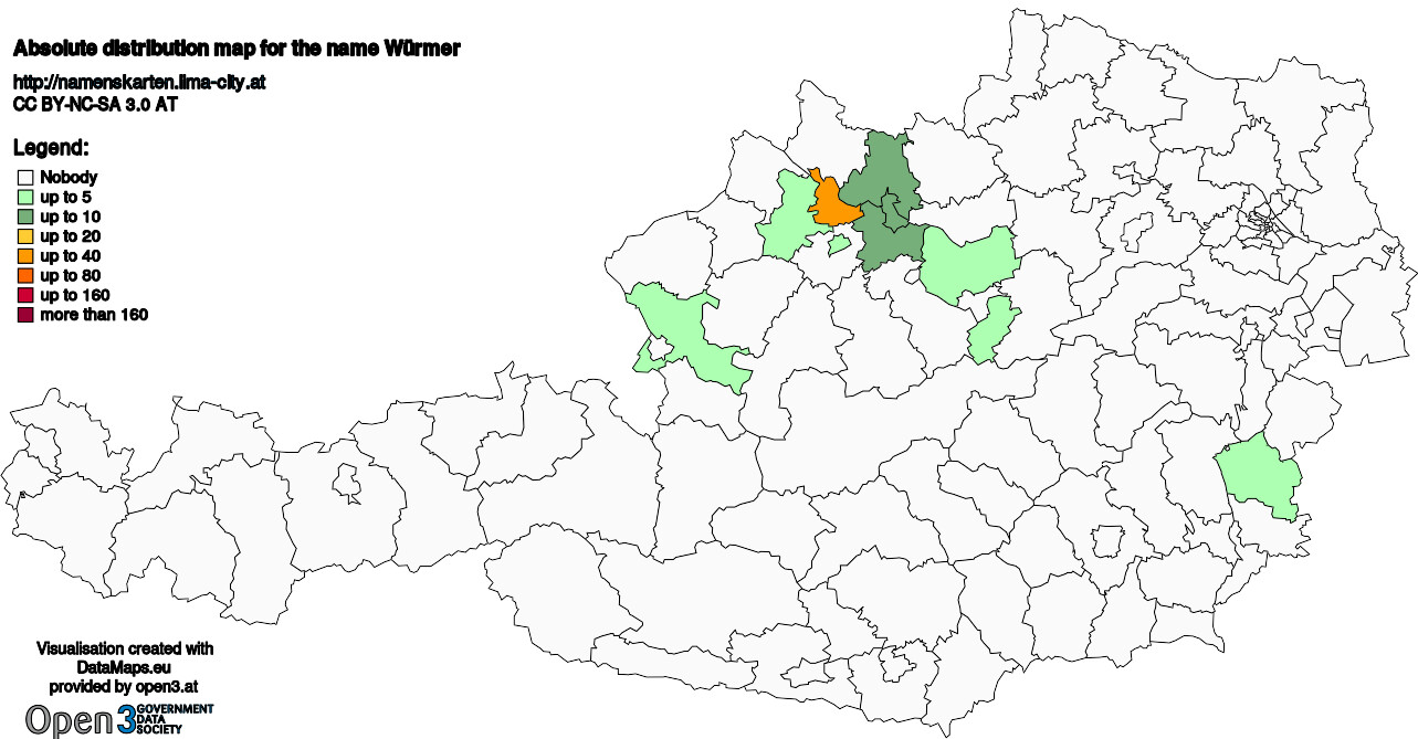 Absolute Distribution maps for surname Würmer