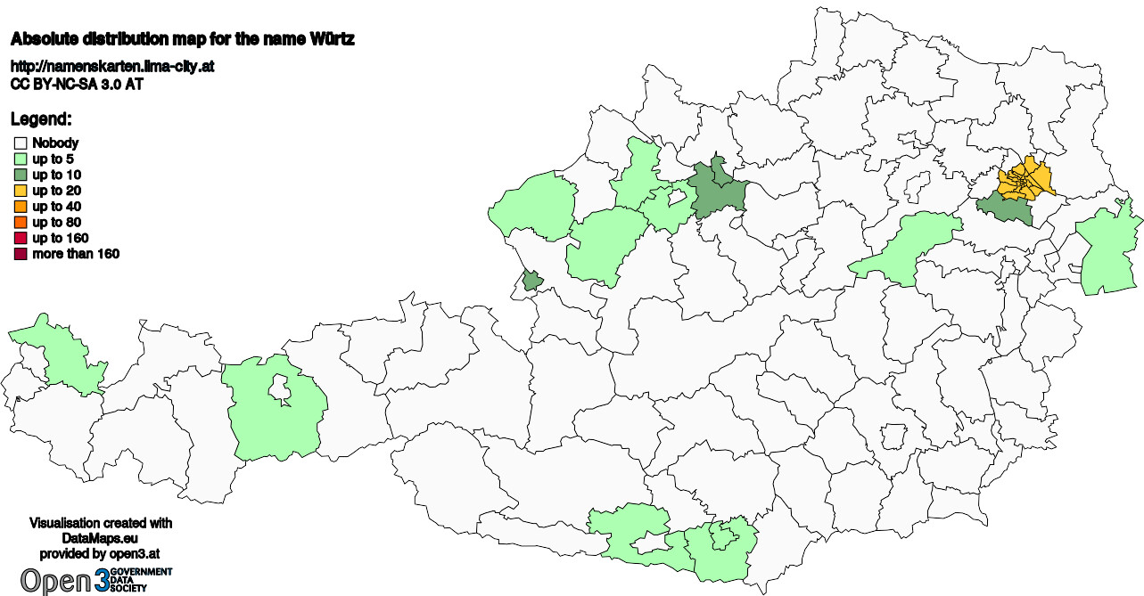 Absolute Distribution maps for surname Würtz