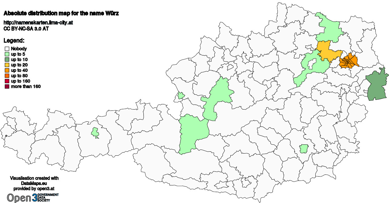 Absolute Distribution maps for surname Würz