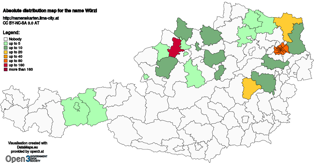 Absolute Distribution maps for surname Würzl