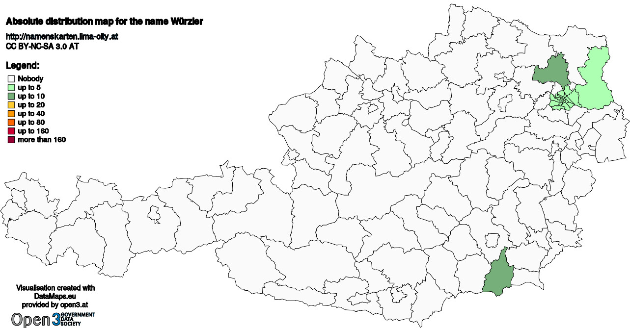 Absolute Distribution maps for surname Würzler