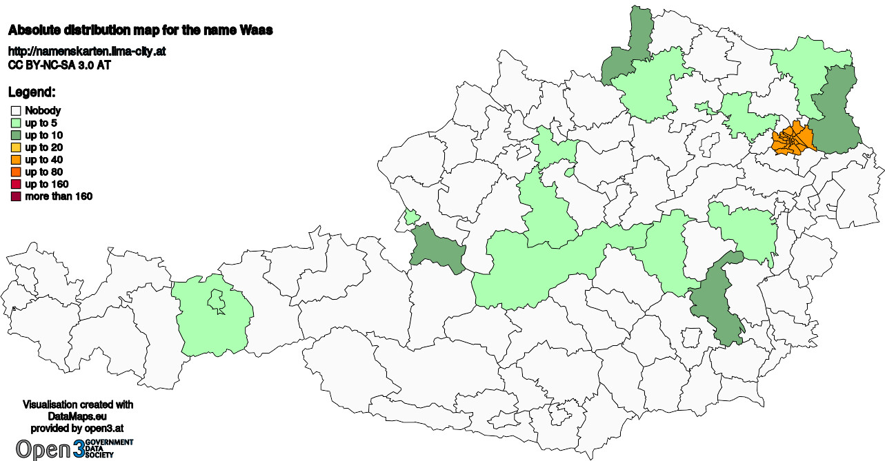 Absolute Distribution maps for surname Waas