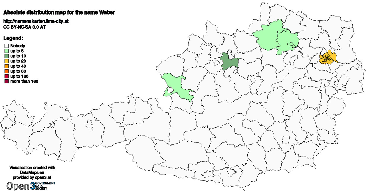 Absolute Distribution maps for surname Waber