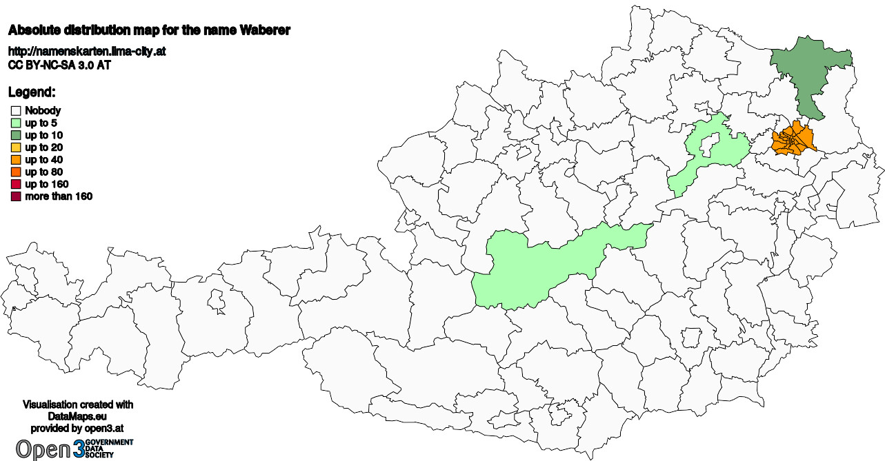 Absolute Distribution maps for surname Waberer