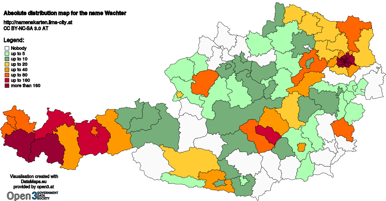 Absolute Distribution maps for surname Wachter