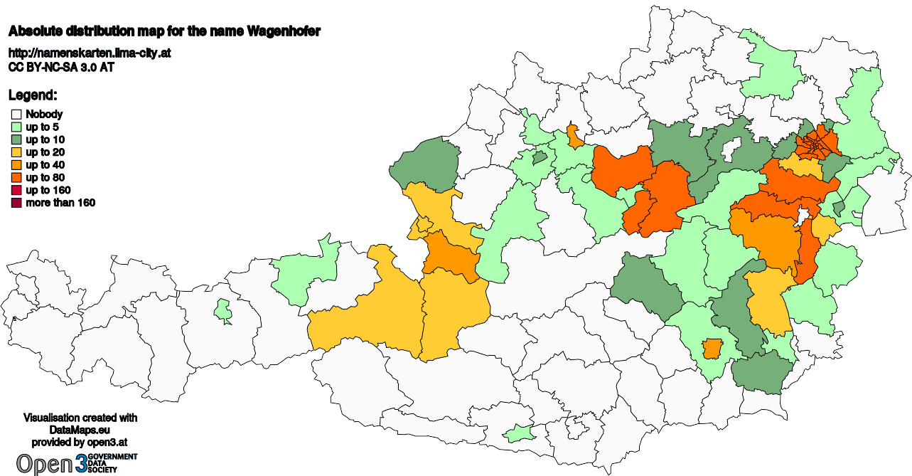 Absolute Distribution maps for surname Wagenhofer