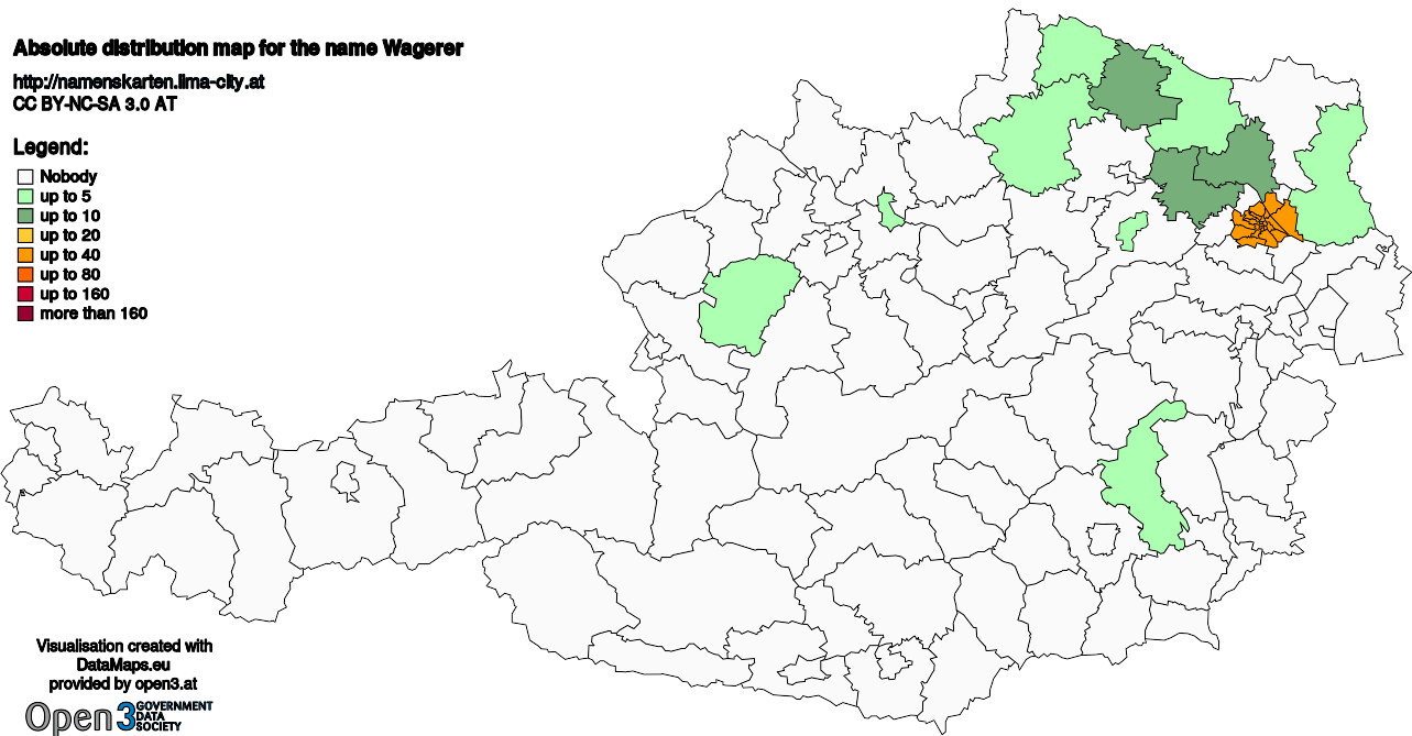 Absolute Distribution maps for surname Wagerer