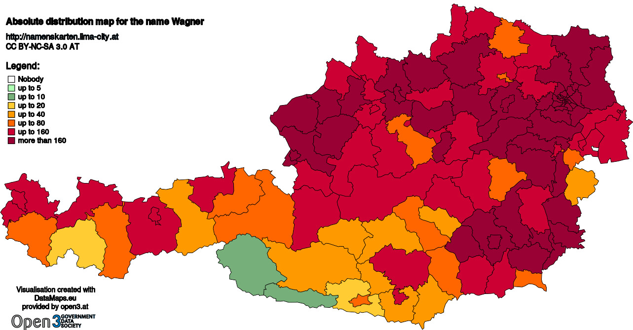 Absolute Distribution maps for surname Wagner