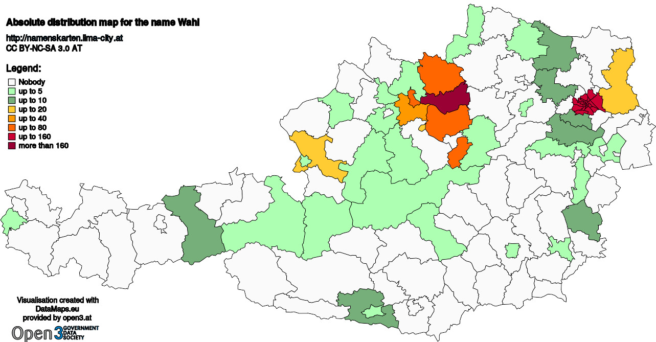 Absolute Distribution maps for surname Wahl