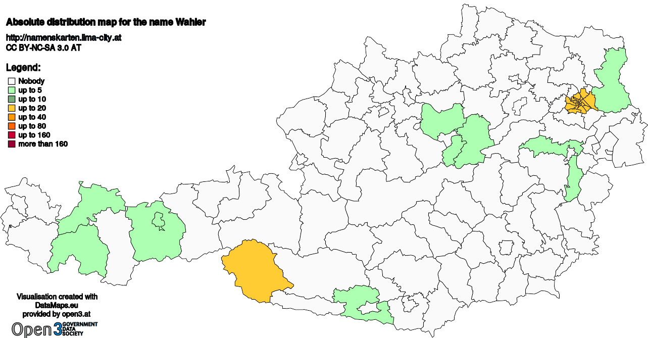 Absolute Distribution maps for surname Wahler