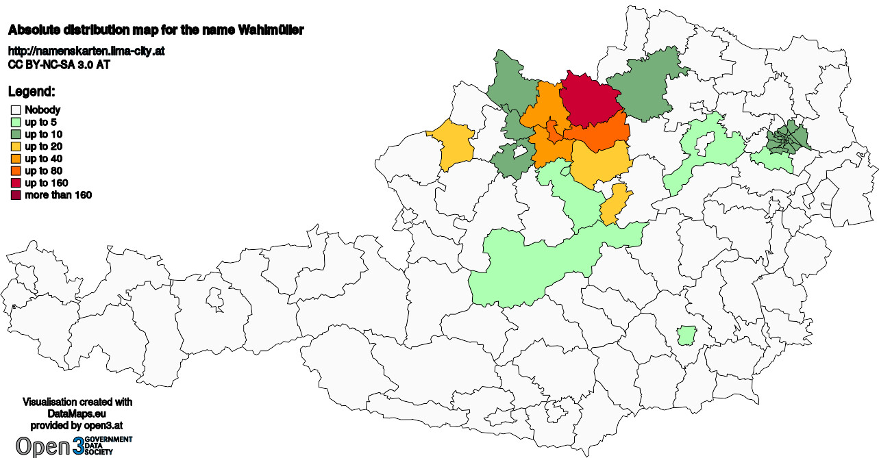 Absolute Distribution maps for surname Wahlmüller