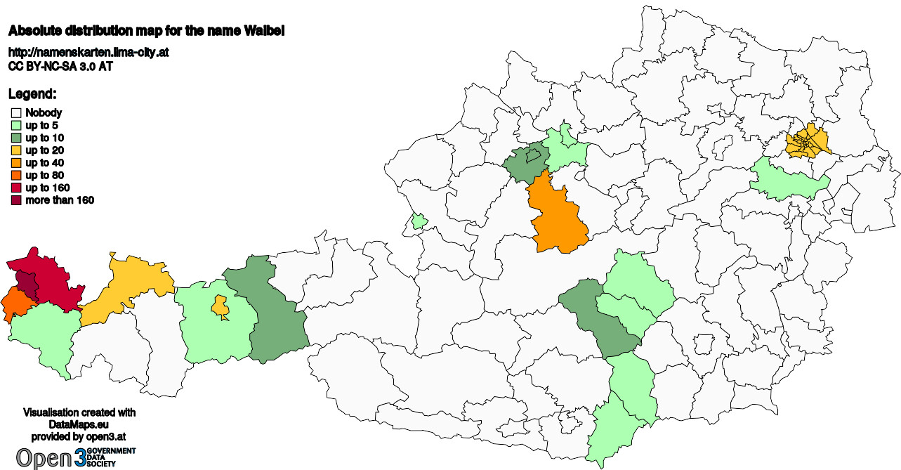 Absolute Distribution maps for surname Waibel