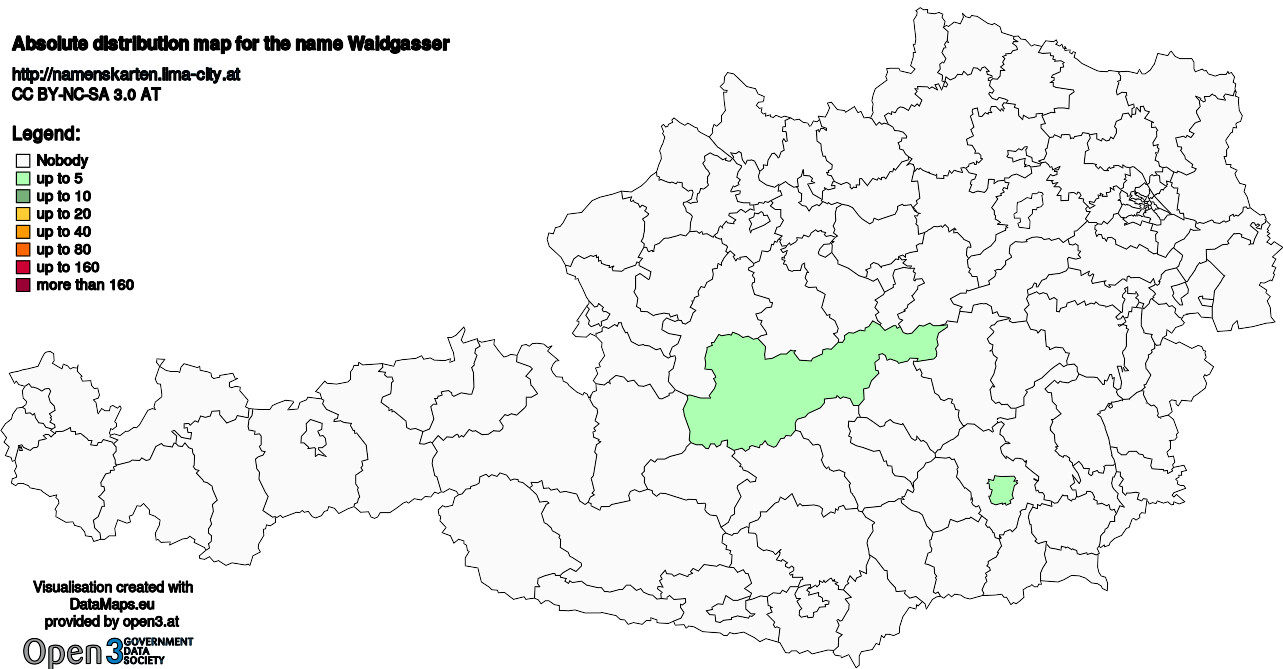 Absolute Distribution maps for surname Waidgasser