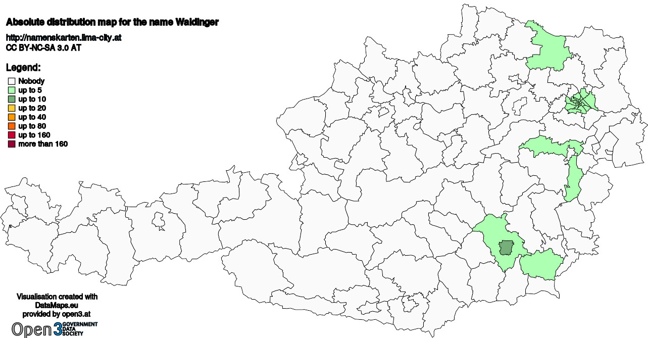 Absolute Distribution maps for surname Waidinger
