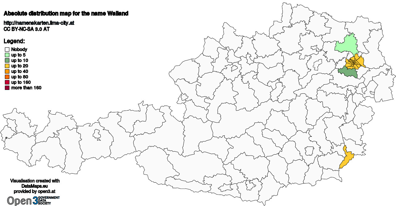 Absolute Distribution maps for surname Wailand