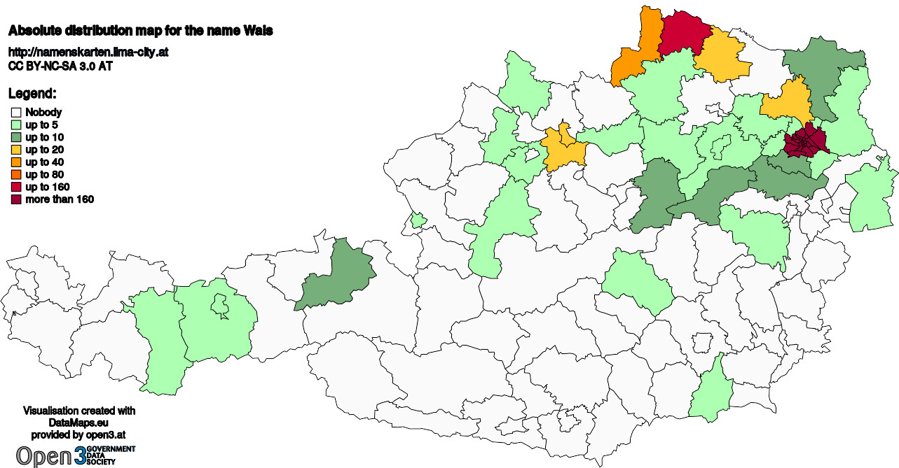 Absolute Distribution maps for surname Wais