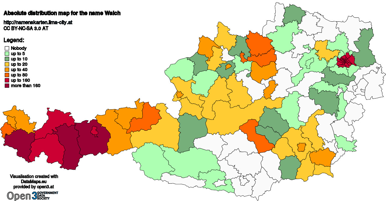 Absolute Distribution maps for surname Walch