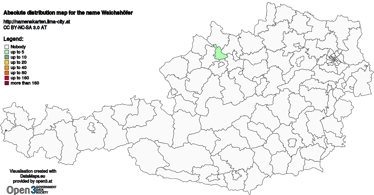 Absolute Distribution maps for surname Walchshöfer