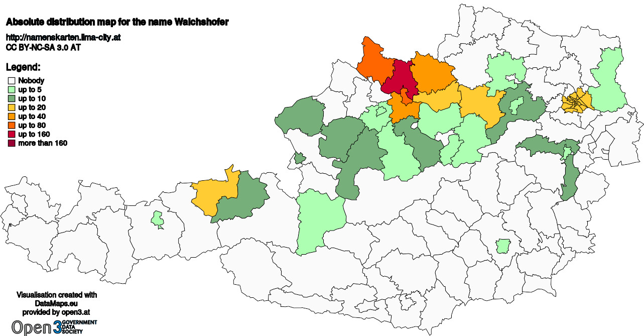 Absolute Distribution maps for surname Walchshofer