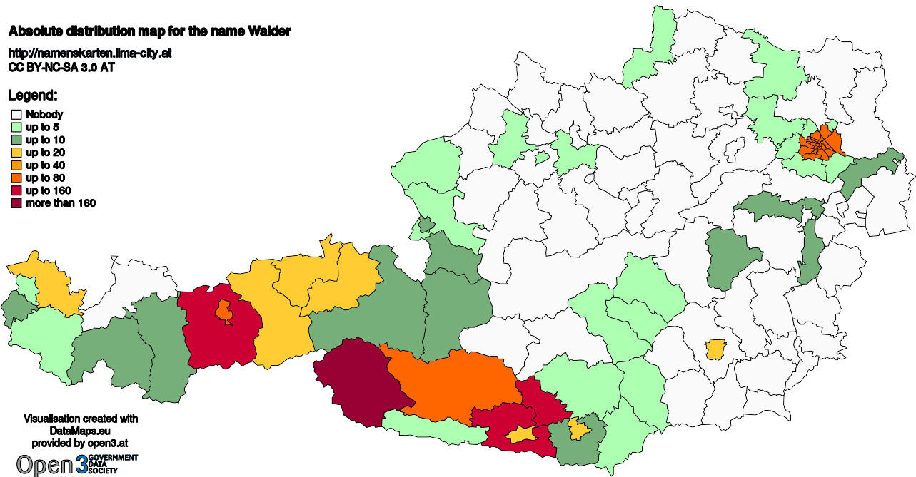 Absolute Distribution maps for surname Walder
