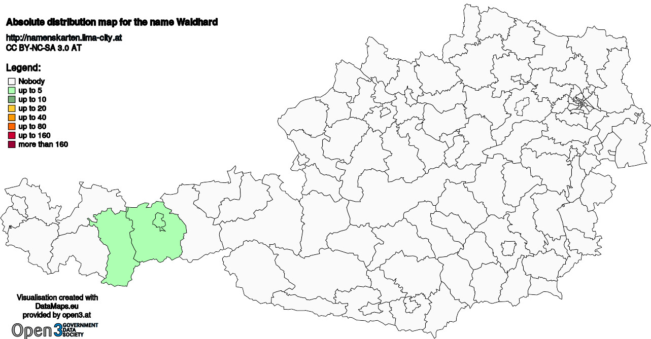 Absolute Distribution maps for surname Waldhard