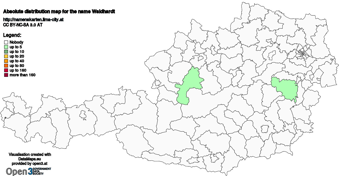 Absolute Distribution maps for surname Waldhardt