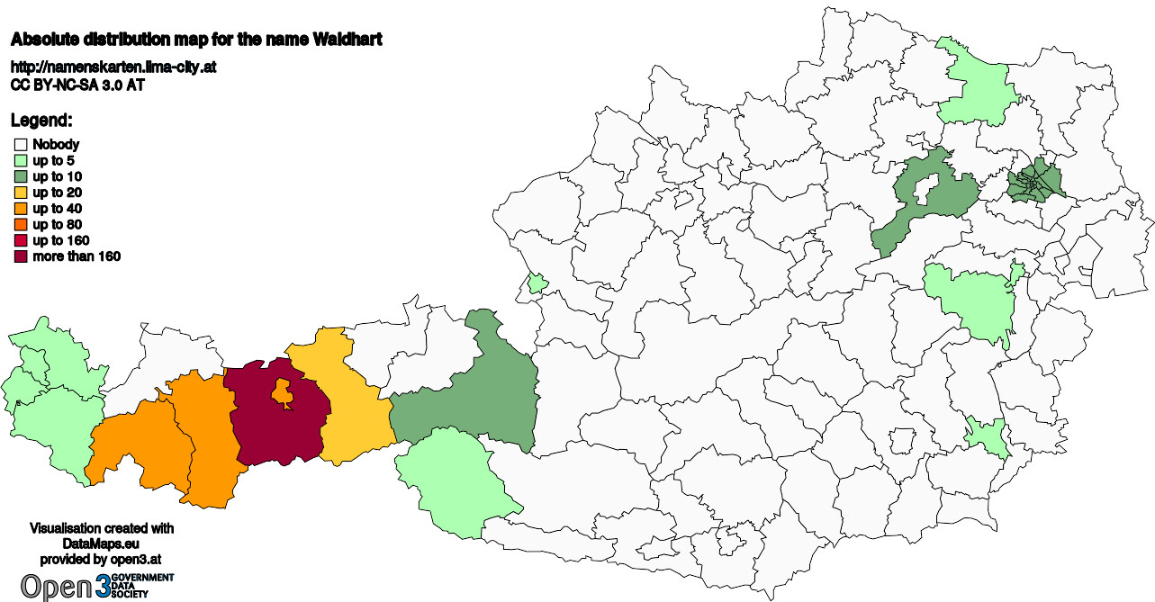 Absolute Distribution maps for surname Waldhart