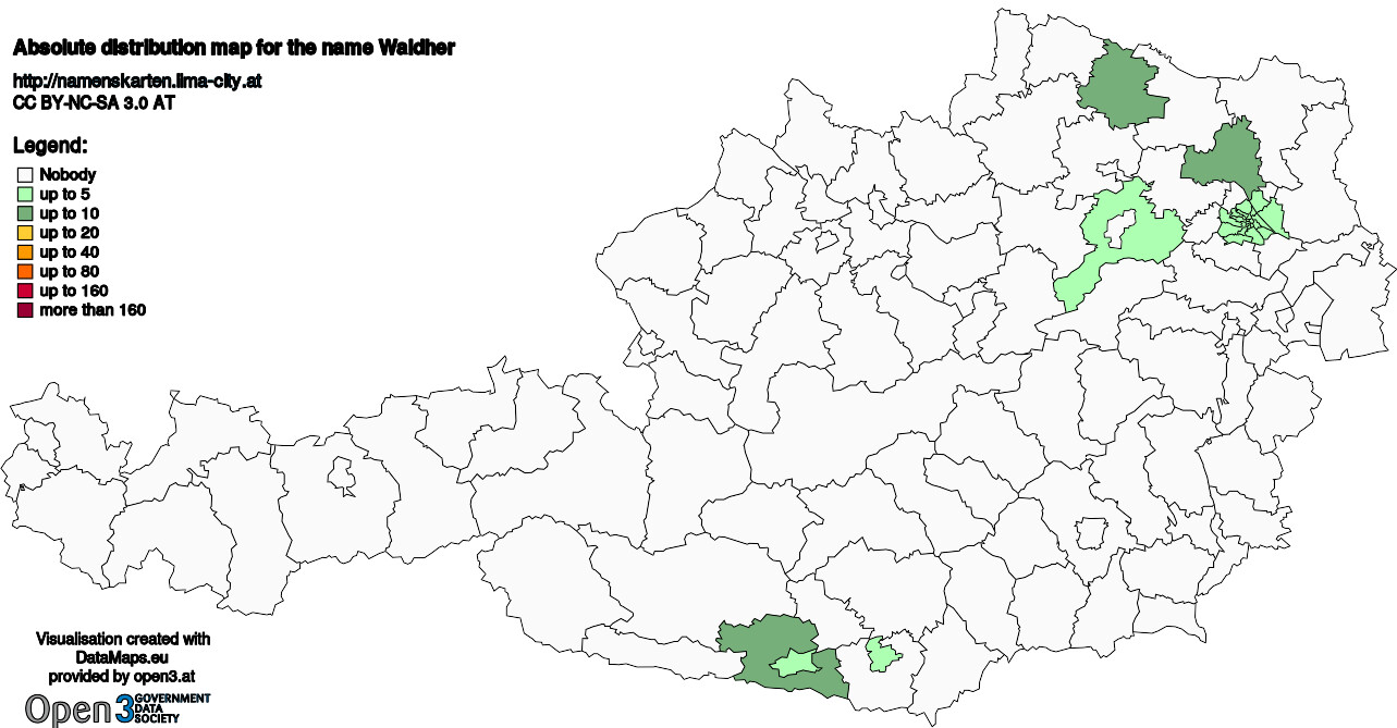 Absolute Distribution maps for surname Waldher