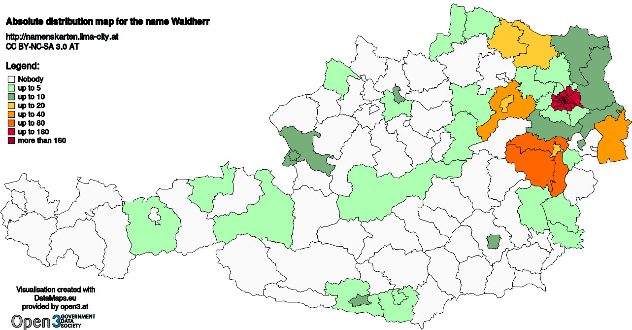 Absolute Distribution maps for surname Waldherr