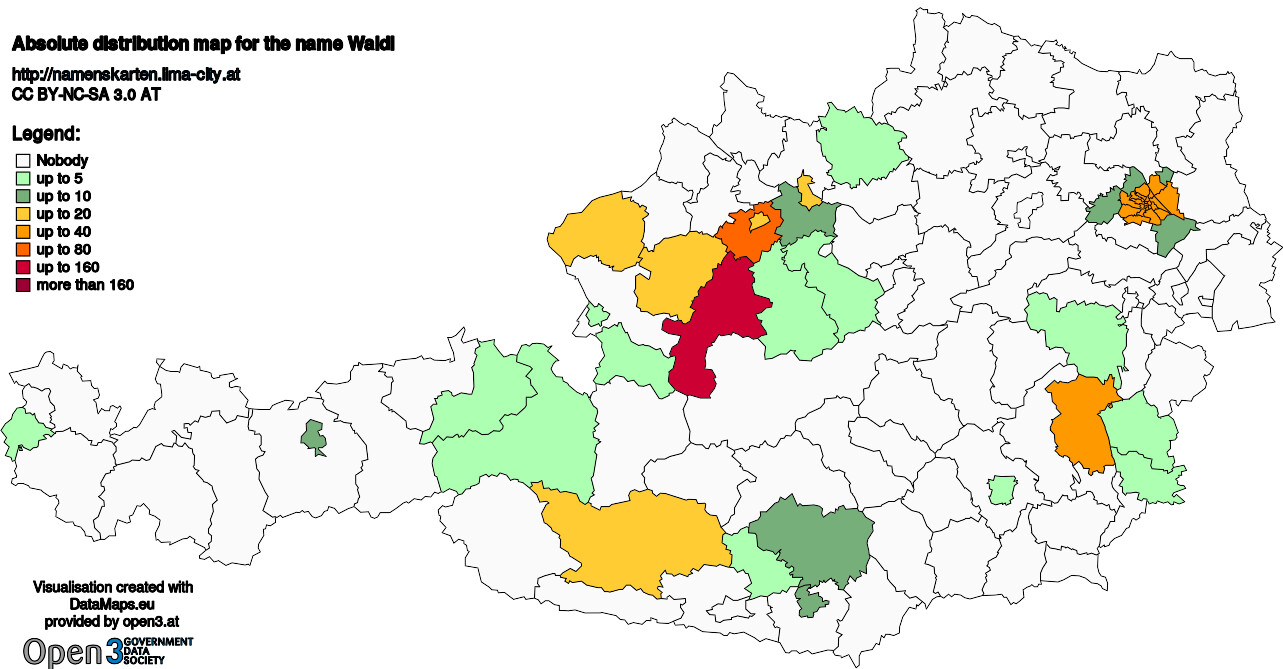 Absolute Distribution maps for surname Waldl