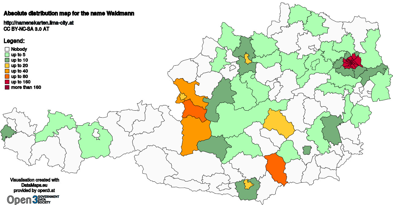 Absolute Distribution maps for surname Waldmann