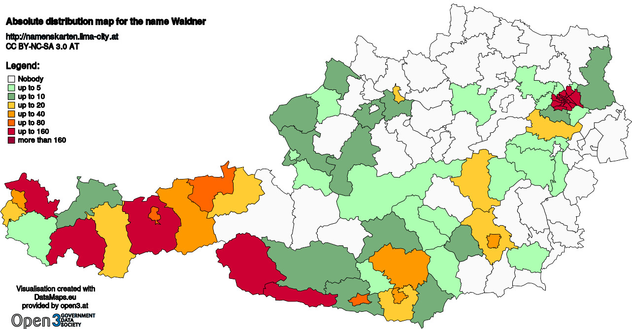 Absolute Distribution maps for surname Waldner