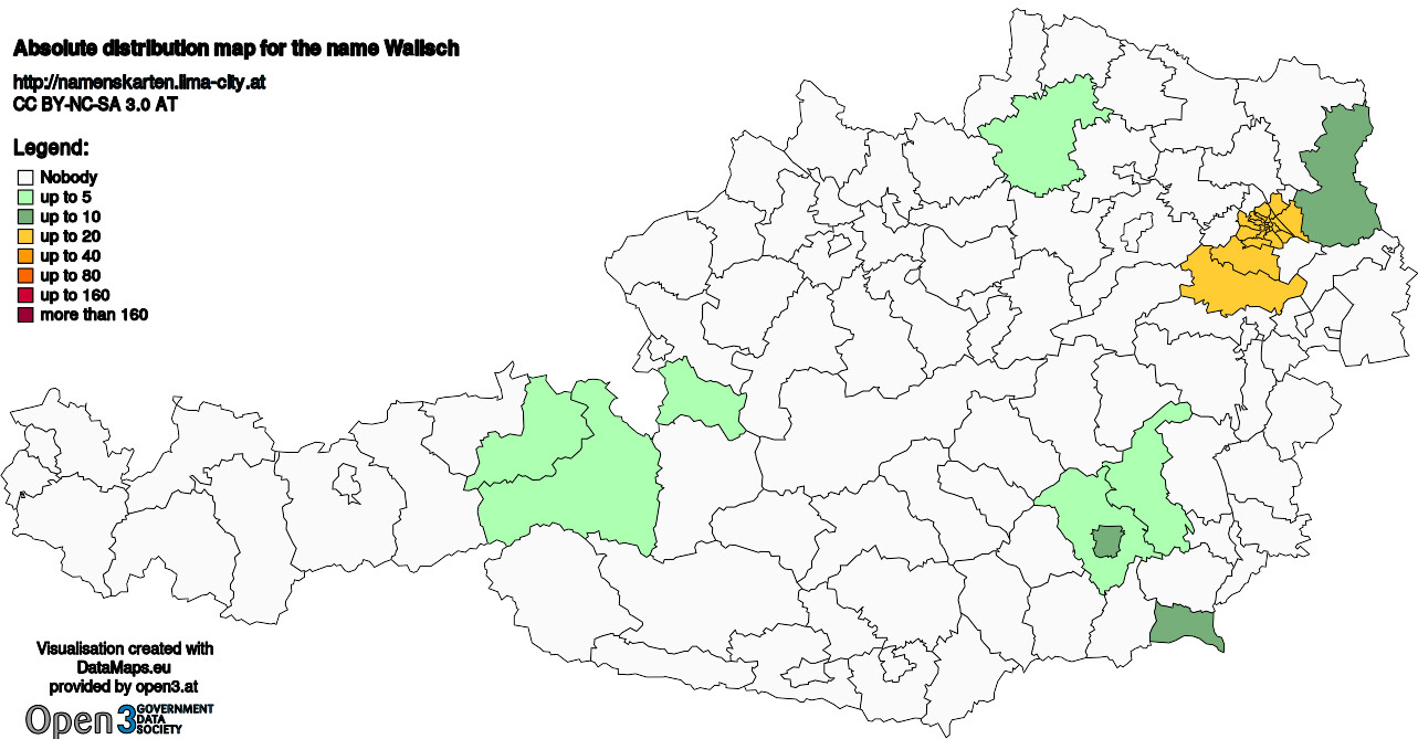 Absolute Distribution maps for surname Walisch