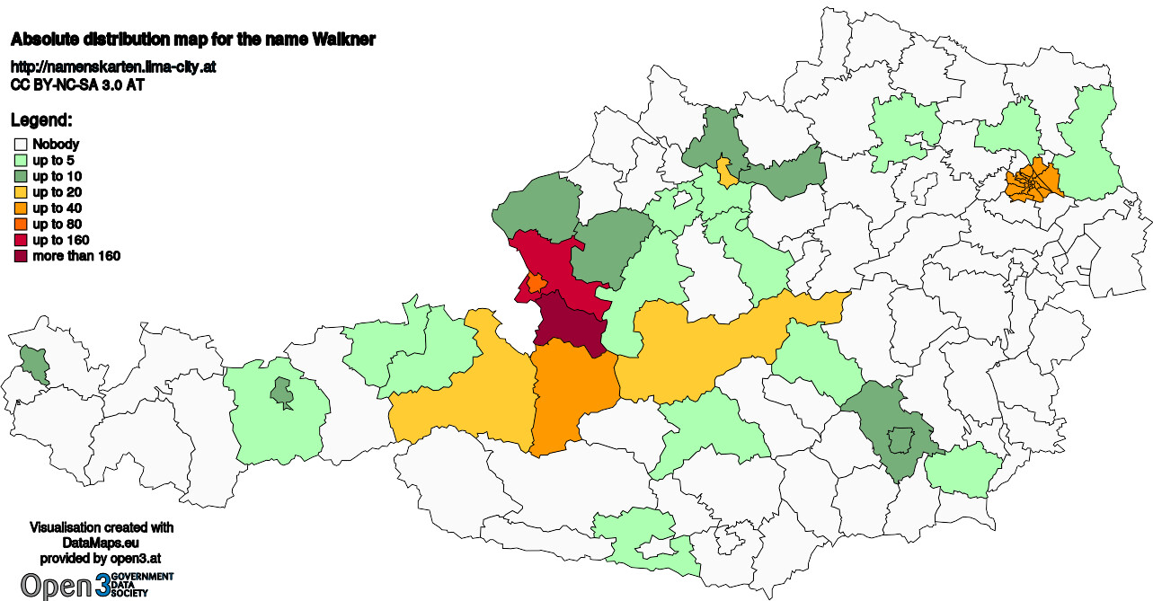 Absolute Distribution maps for surname Walkner