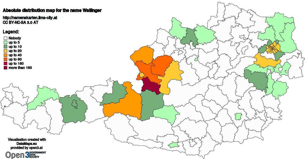 Absolute Distribution maps for surname Wallinger