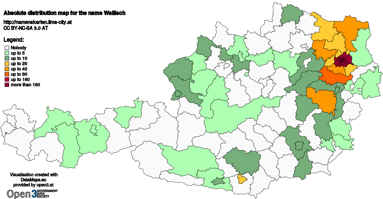 Absolute Distribution maps for surname Wallisch