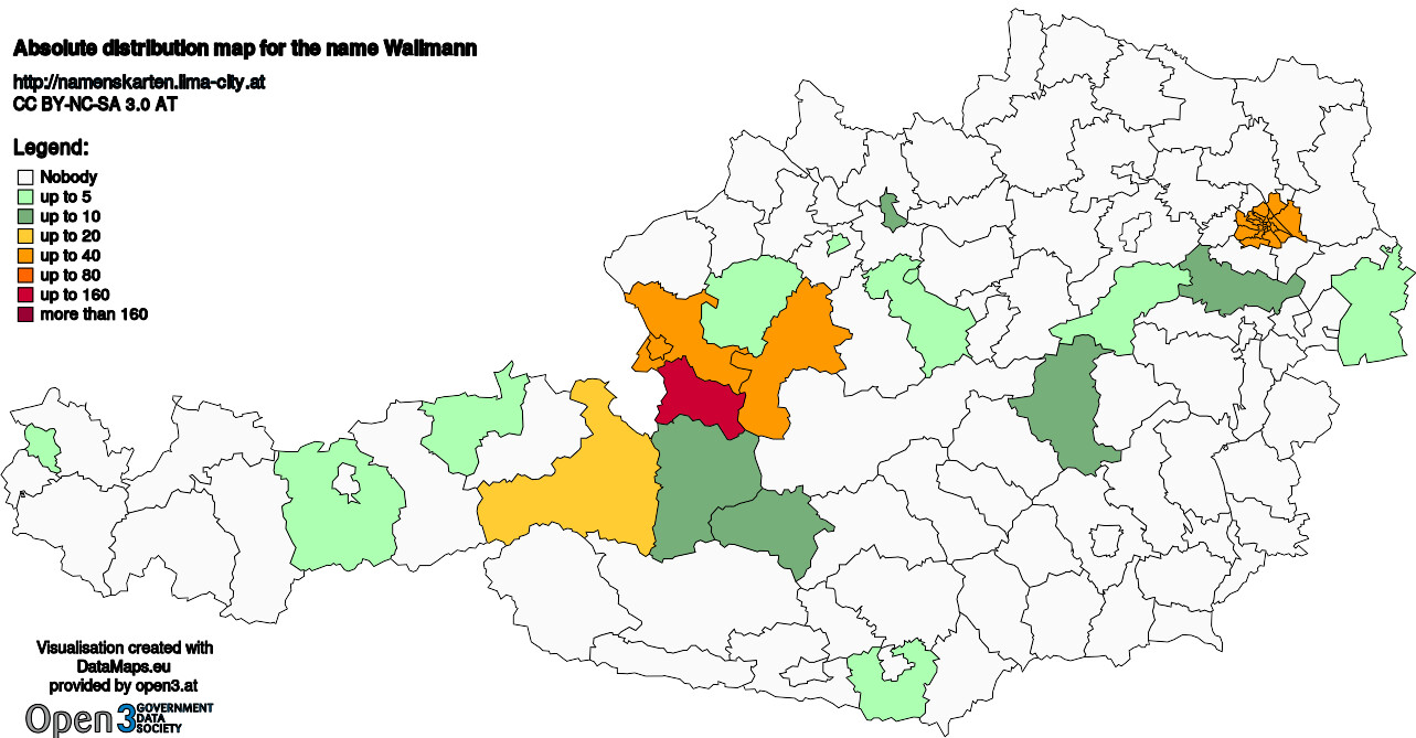 Absolute Distribution maps for surname Wallmann