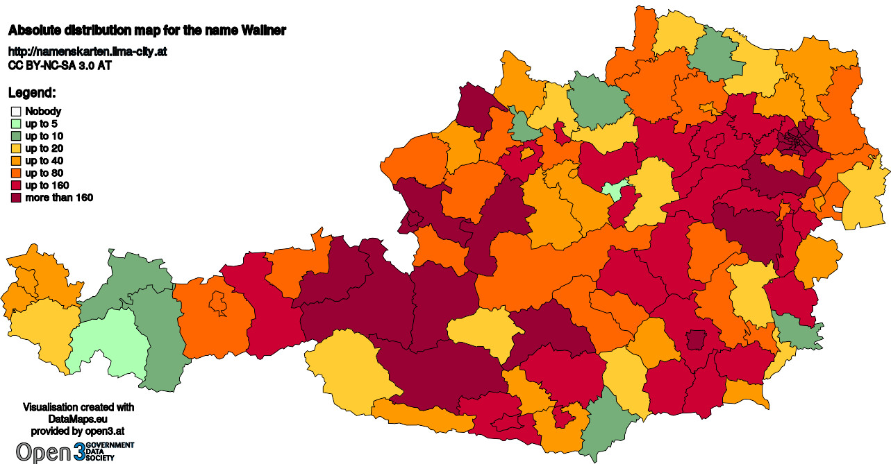 Absolute Distribution maps for surname Wallner