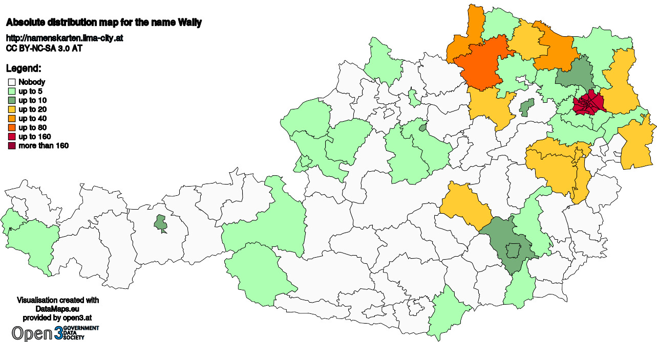 Absolute Distribution maps for surname Wally