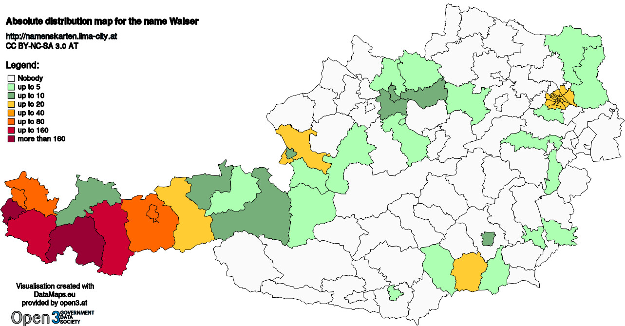 Absolute Distribution maps for surname Walser